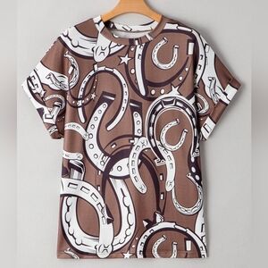 NWT BROWN AINT ALL LUCK OVERSIZED Horseshoe Print T- SHIRT